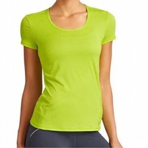 Athleta Shadow Stripe Chi Tee in lime green, XL